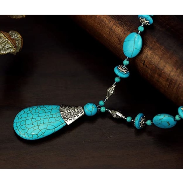 Långt hänge turkos halsband för kvinnor Bohemian handgjorda pärlhalsband smycken