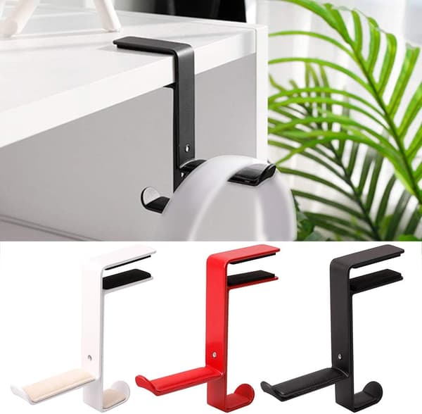 Pladsbesparende skrivebord dobbelt headset-stander, holdbar multifunktionel skridsikker desktop-hovedtelefonkrogmontering