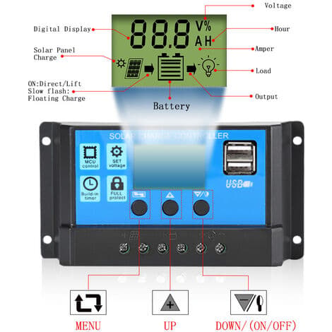 MPPT Solar Charge Controller med LCD-display 12V/24V Dobbelt USB Solpanel Smart Batteriregulator Arbejdsstrøm 10A