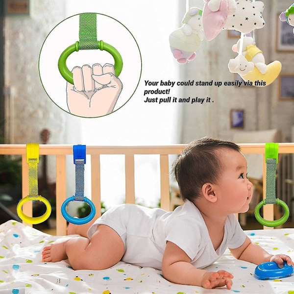 8 st baby spjälsäng dra ringar, 4 färger baby säng stå upp ringar baby säng gå assistent