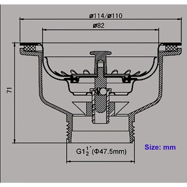 Vaskeafløb uden overløb rustfrit stål kurv ø 110 mm 1½\", Rustfrit stål + ABS Afløb + Kurv
