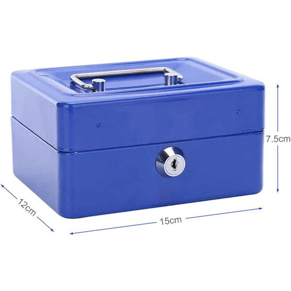 Säkerhetsbox med nyckel Mini Bärbar Låsbar Kontant Pengar Mynt Hushåll(5.9 x 4.72 x 2.95in)(blå) blue