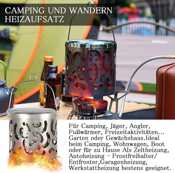 Bærbar varmetilbehør til campingkomfur, campingvarmer i rustfrit stål