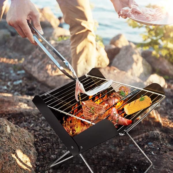 Kolgrill i rostfritt stål, hopfällbar, 31 x 26 x 29 cm