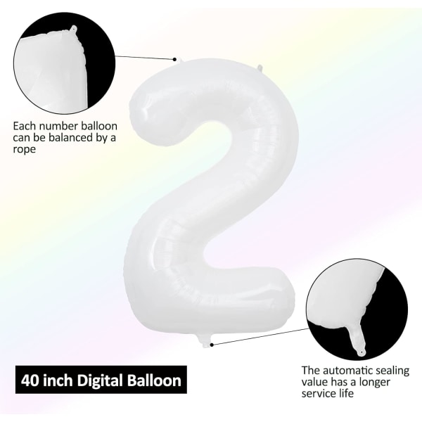 1 st 40 tum stor digital folieballong för födelsedagsfestdekorationer (vit, 2) White 2