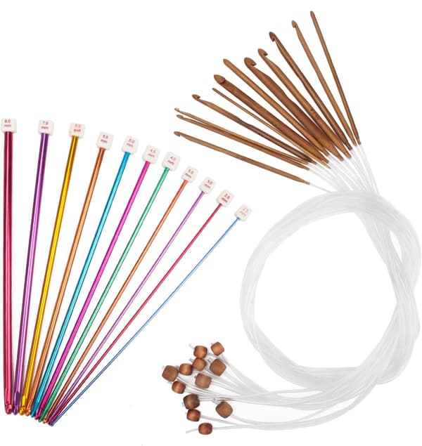 Virka set 23 delar, 12P 3-10 mm bambu stickningsnål med förlängt flätat rör