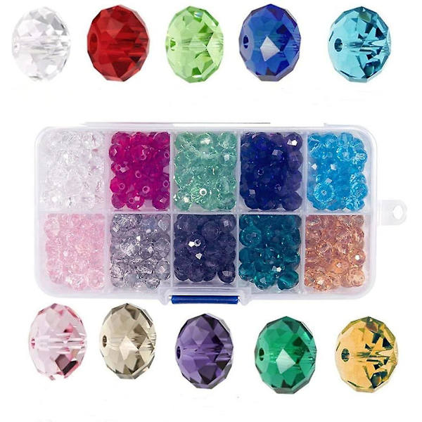 Glaspärlor Kit Smycken Tillverkning DIY Facetterad Form Kristall 10 Färger 4mm