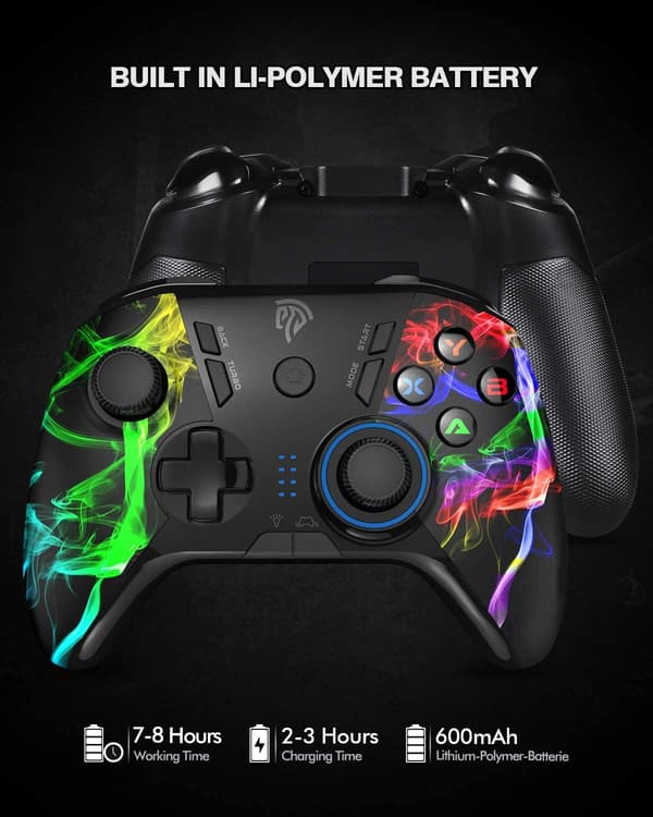 Trådløs PC-kontroller, dobbel vibrasjon Joystick Gamepad dataspillkontroller for PC Windows 7/8/10/11/12, Steam, PS3, Switch og Android - Svart