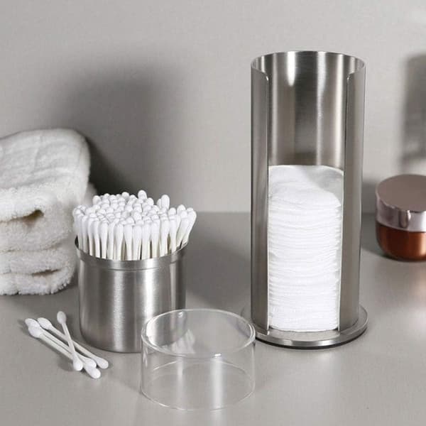Bomullsplatta Dispenser Set i Rostfritt Stål med Lock, Bomullspinnar, Makeup Pads Förvaringsburk