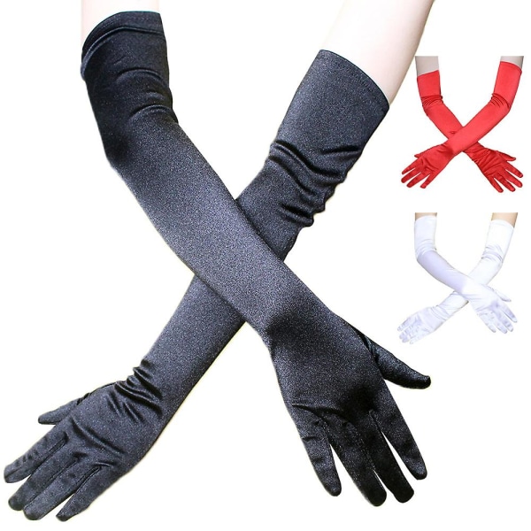 Förlängda aftonhandskar Armbågshandskar Bal Sidenhandskar Danshandskar (svart) Black