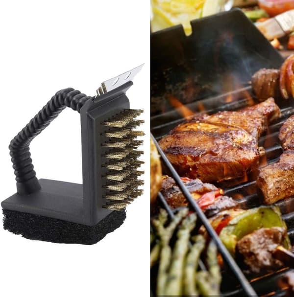Grillbørste BBQ Multifunksjonell 3-i-1 Slitesterk Grillrengjøringsbørste i Rustfritt Stål