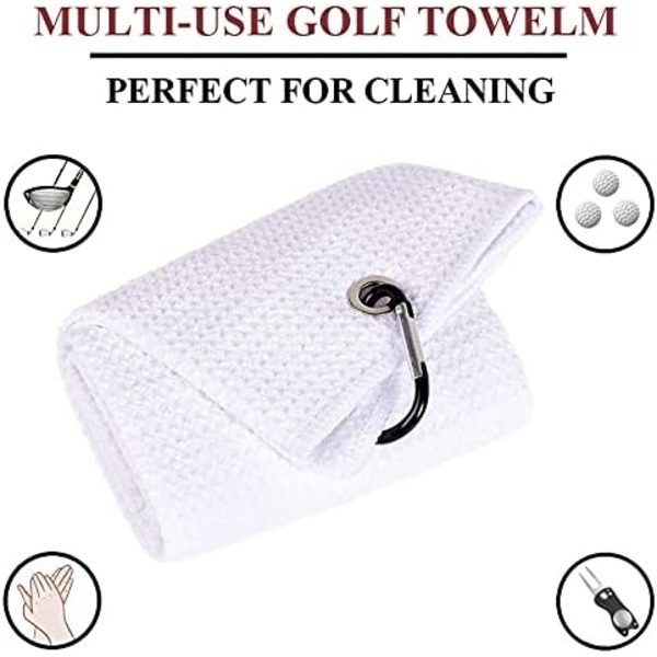 2-pack 16" x 24" Tri-fold golfhanddukar, premium mikrofibertyg våffelmönster (vit) White