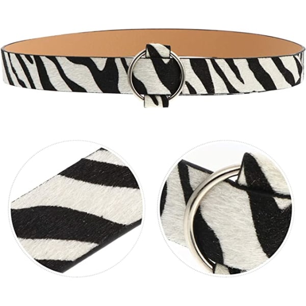 Dam Läderbälte Orm Läder Tryck Bred Midjebälte med Metallspänne för Jeans（Zebra） White