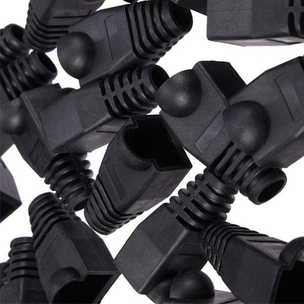 100 st RJ45-dragavlastningshylsor Ethernet-nätverkskontaktpluggsskydd Mjuk plast black