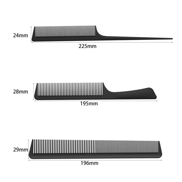 Hårkamfodral [3 stycken], precisionskammad hår, normal tandkam och dubbel tandkam (svart)