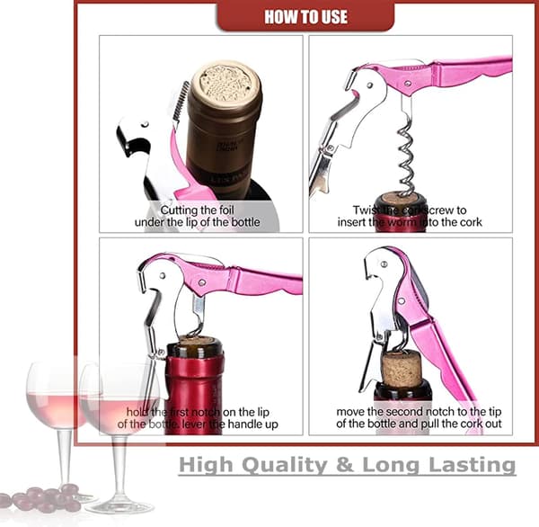 Kraftig dobbelt hængslet flaskeåbner i rustfrit stål, multifunktionel åbner (pink og vinrød) color 1