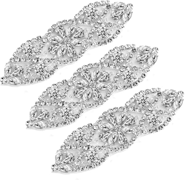 3 st Rhinestone Appliques, Rhinestone Strykjärn På Patch, Bling Rhinestone Patch(9,5 x 3 cm) silver