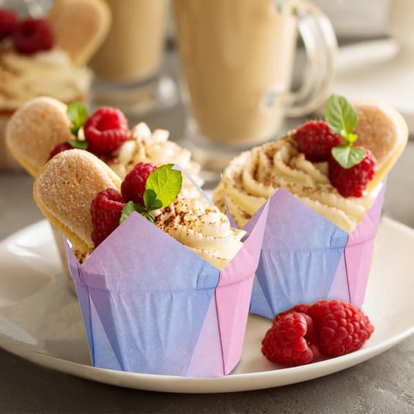 100 stk. tulipanformede papirkopper, cupcakeforme, muffinspapir, gradient