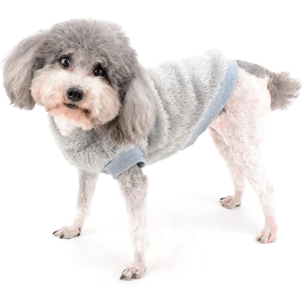 Fleece Hundtröja Vinter Varma Tröja Jacka Rock för Små Hundar Mjuka Fuzzy Valp Kläder för Husdjur, Grå L grey