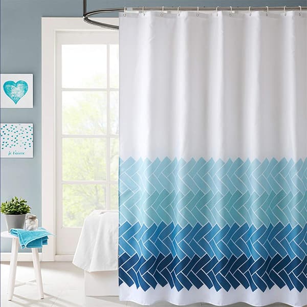 72 x 72 tommer vandafvisende polyester badeforhæng, geometrisk stof, maskinvaskbart (blå) color 2