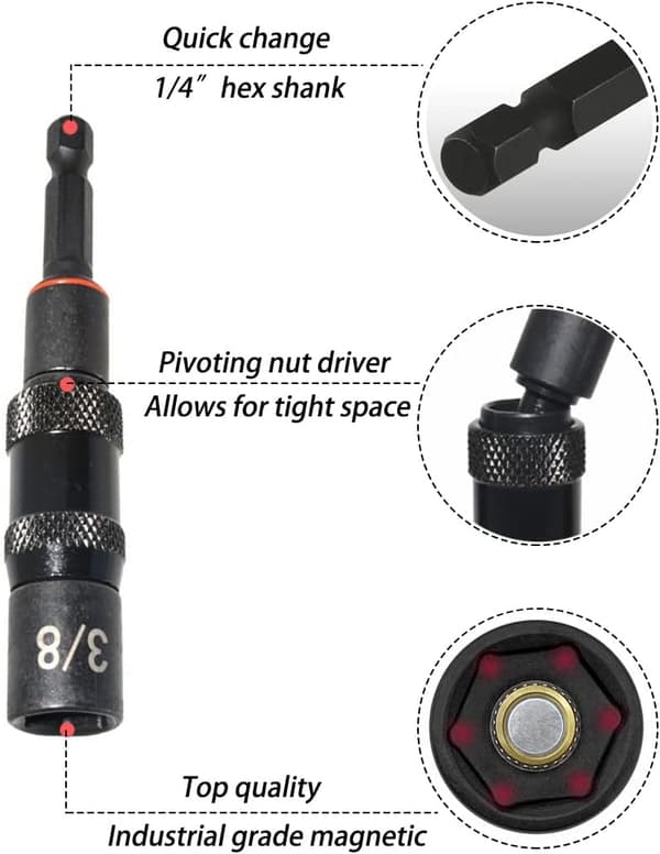 3 stk magnetisk svingbar muttertrekker sett sekskantet skaft skifte muttertrekker borbitsdriver pipe sett muttertrekker