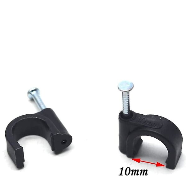 10mm Rund Kabelklämma Stålspik Kabelklämma Firmware Nätverkskabelspik, Svart, 100/pk
