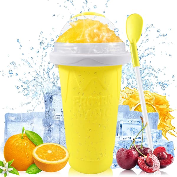 Squeeze Icy Cup, Snow Queen Magic Squeeze Cup med 2-i-1 sugrör och sked (gul)