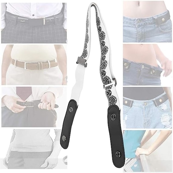 Midjebälte utan spänne stretchbälte för kvinnor/män spännefri elastisk för jeansbyxor klänningar（stil 2） white