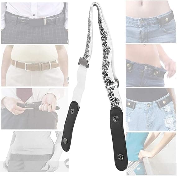 Midjebelte uten spenne, elastisk belte for kvinner/menn, spennefritt elastisk for jeans, bukser, kjoler (stil 2) white