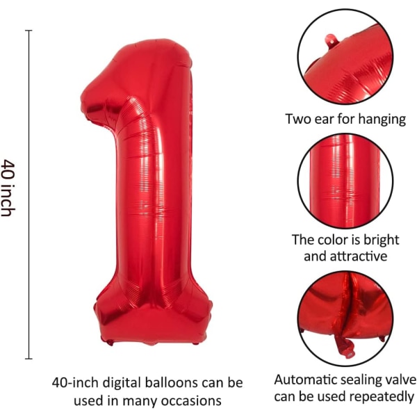 1 st 40 tum stor digital folieballong för födelsedagsfestdekorationer (röd, 1) Red 1