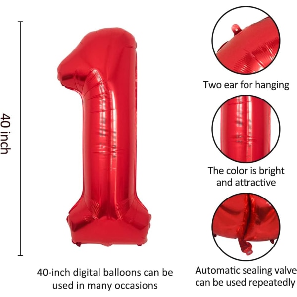 1 st 40 tums stor folieballong för födelsedagsfestdekorationer (röd, 1) Red 1