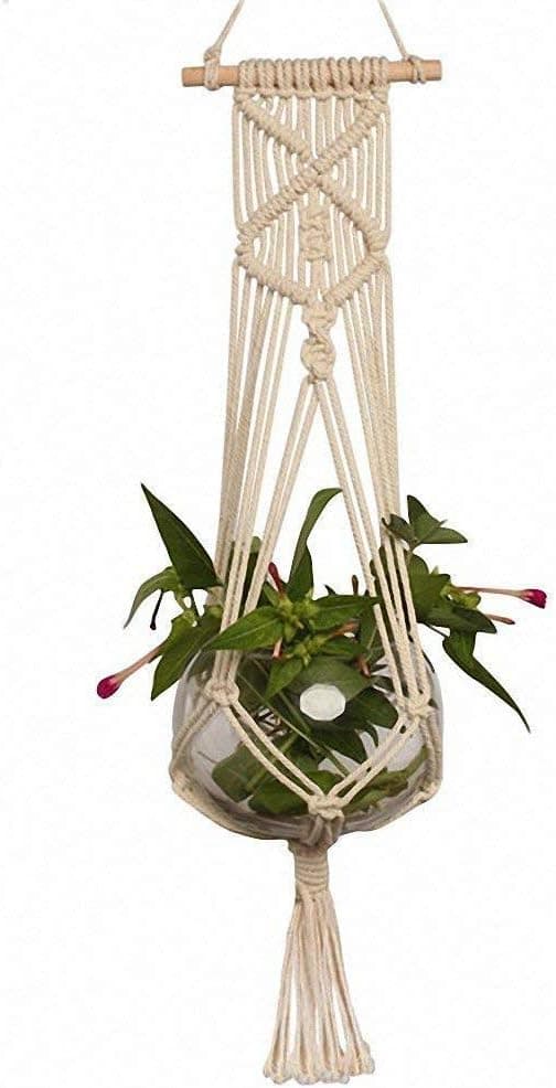 Macrame växt hängare handgjord bomull rep planter set inomhus utomhus vägg korg bomull rep blomkruka hållare väggdekor 2 stycken