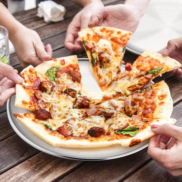 Pizzaform 2 set, rostfri plåt rund tallrik borstad matt 26cm 26cm