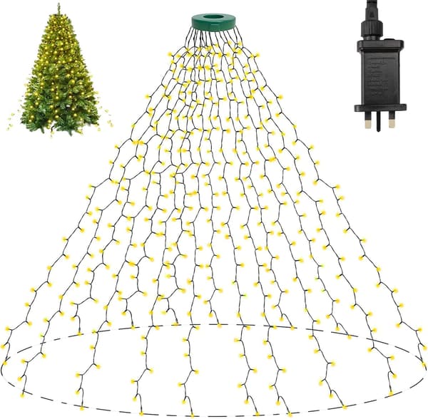Juletrelys 400 LED 2mx16 linjer Juletrenettlys med ring, 8 moduser (varmhvit)