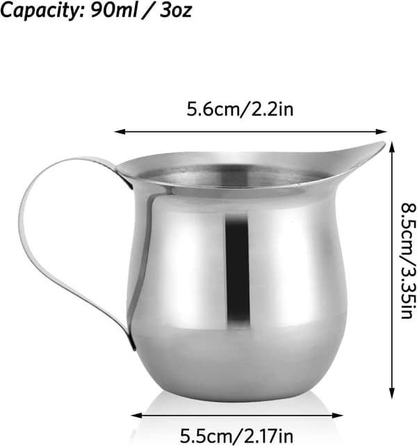 Lille mælkekande 3oz, rustfrit stål formet kande til espresso dampning og skumning 90ml