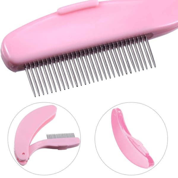 4 Stykker Sammenfoldelig Øjenvippekam Rustfri Stål Tænder Bryn Separationskam (Pink) pink