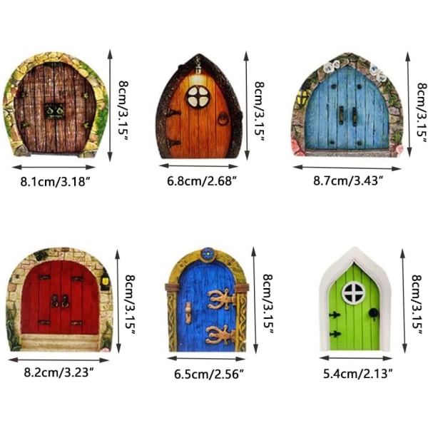 6 st Miniatyr Dörrar i Trä, Fe Dörrar, Mini Dörr Form Träbitar Fe Dörrar
