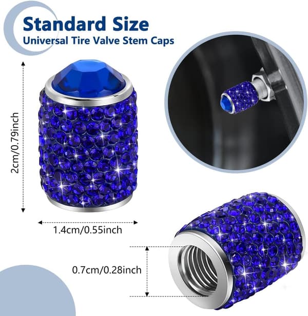 Ventilhette i aluminiumslegering, manuell ventilhette med rhinestones (marineblå) 4 stk. blue