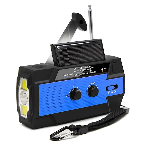 Nödväderradio, solcellsdriven handvevbar bärbar NOAA-väderradio med ficklampa och rörelsesensorlampa, mobiltelefonladdare, SOS-larm blue