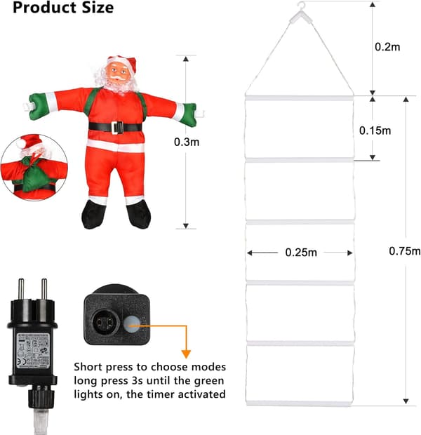 Santa Stege Fe-ljus 0,75 m LED Julbelysning Drivs av ström (Varm Vit)