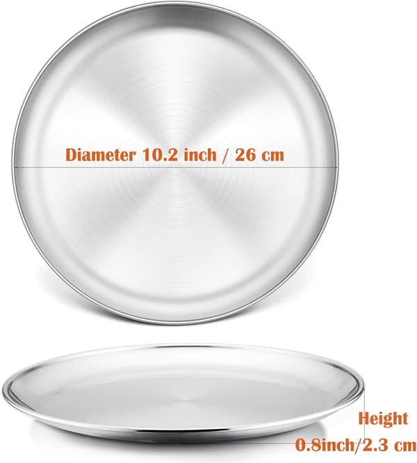 Pizzapanne 2 sett, rustfritt stålbrett rund tallerken børstet matt 26cm 26cm