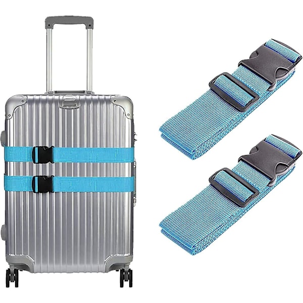 2-pack resväskor bälte resväska, justerbara resväskor remmar, med öglespänne resetillbehör säkerhetsbälten（blå) Blue
