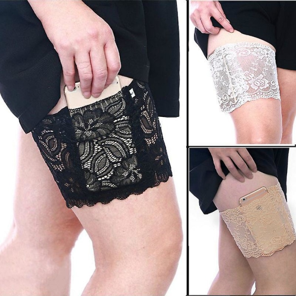 1 PAR Elastic Prevent Thigh Chafing Lace Benband med ficka Black xs