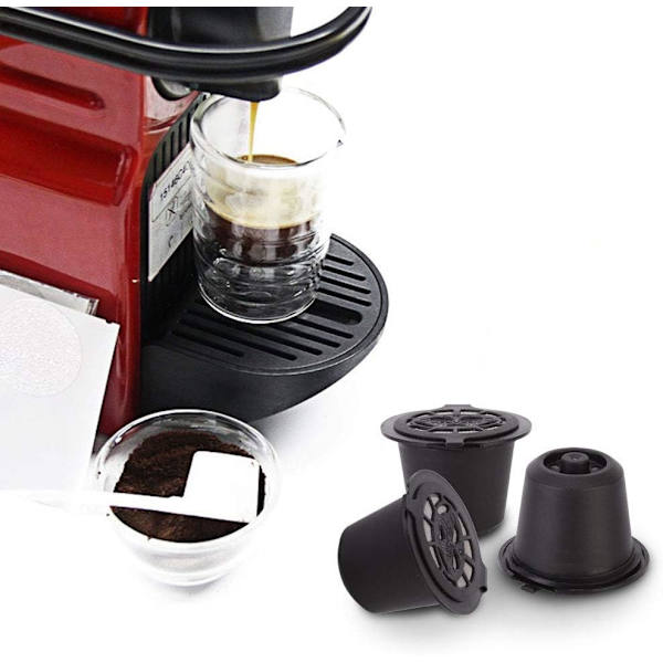 3 st återanvändbara kaffefilterkapslar i rostfritt stål 304, svart