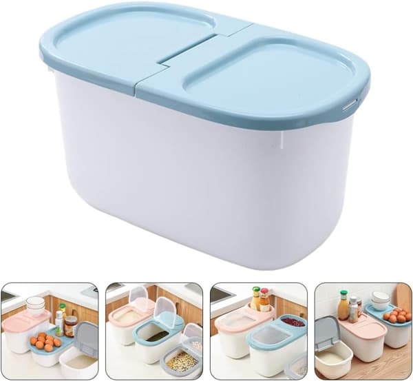 Lufttät spannmålsbehållare Behållare för matdispenser för ris mjöl spannmål 8 kg (blå) Blue