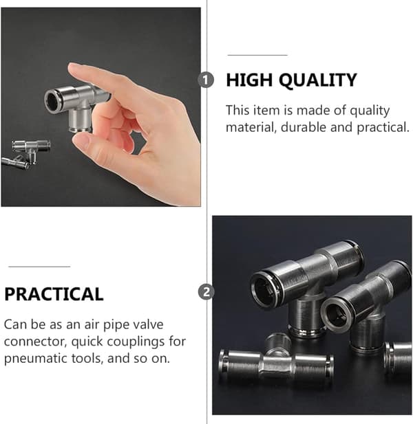 5 stk. pneumatiske T-samlinger, førsteklasses cylinderforbindere SMA-adapter Push-kobling rørfittings