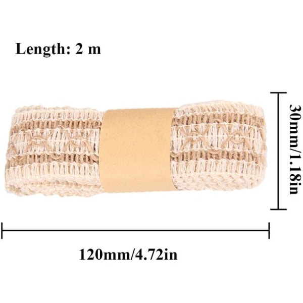 4Rullar 2M/Rull Naturligt Festpyssel Bröllopsband Presentinslagning Hampaband, 3,5 cm-4,5 cm brett