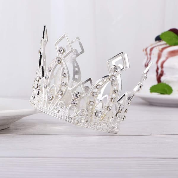 Krone Kaketopp til Bursdager Bryllup Prinsesse-tema Kaker Dekorasjoner til Babyshower (Sølv) 2 stk silver