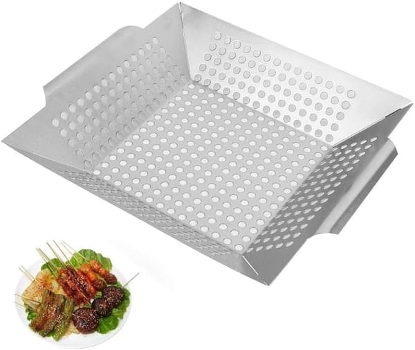 Firkantet grillbrett i rustfritt stål med hullkurv grillverktøy