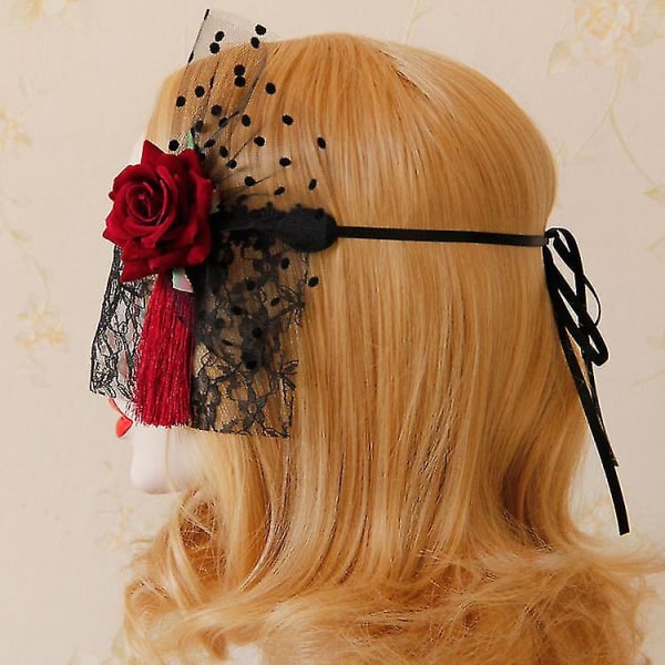 Red Rose Lace Mask med slöja i Cosplay Prom halloween dansparty